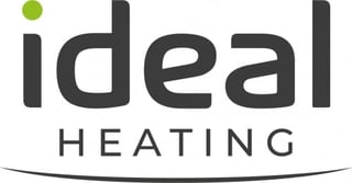Ideal Heating logo with green dot accent above lowercase text and curved line underneath
