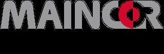 Maincor company logo with gray text and red circular symbol
