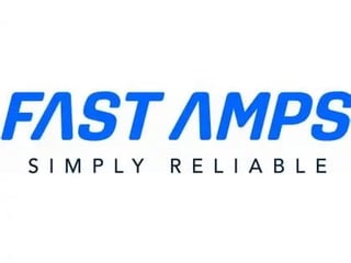 Fast Amps logo with blue italicized text and Simply Reliable tagline in gray